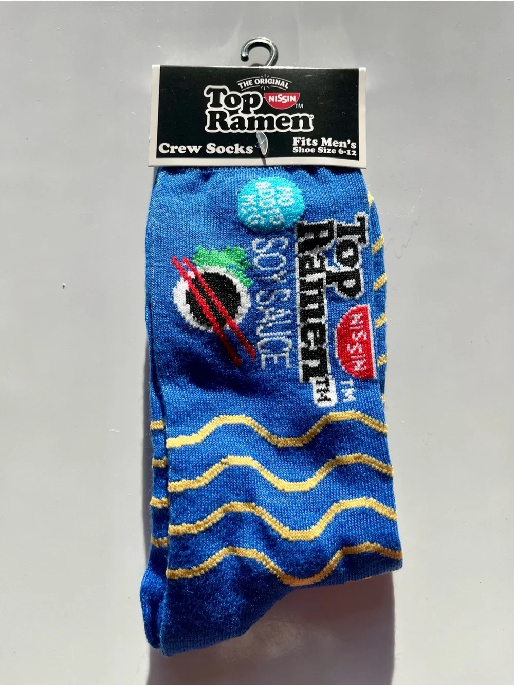 Top Ramen Socks - Funny Unisex Novelty Food Socks - Blue - M 6-12 / W 8-14
